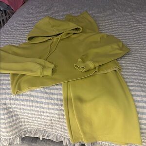 Fabletics Lime Green Track Pants & Hoodie, pants are medium, top is lg. cropped